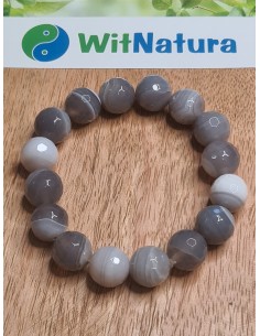 CHALCEDON SZARY, FASETOWANY, BRANSOLETKA KULKI  12 mm