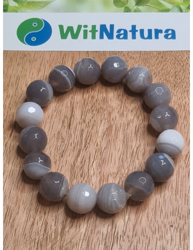 CHALCEDON SZARY, FASETOWANY, BRANSOLETKA KULKI  12 mm