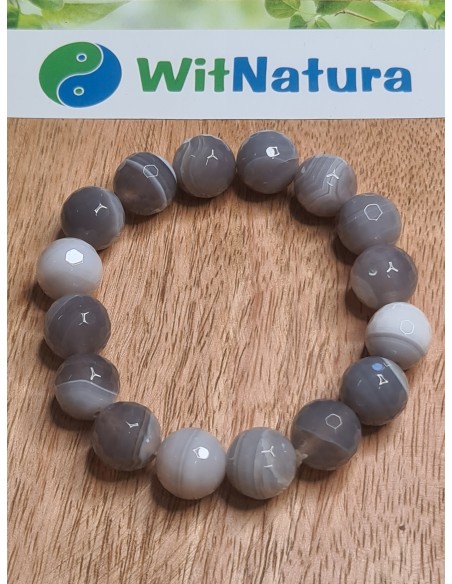 CHALCEDON SZARY, FASETOWANY, BRANSOLETKA KULKI  12 mm