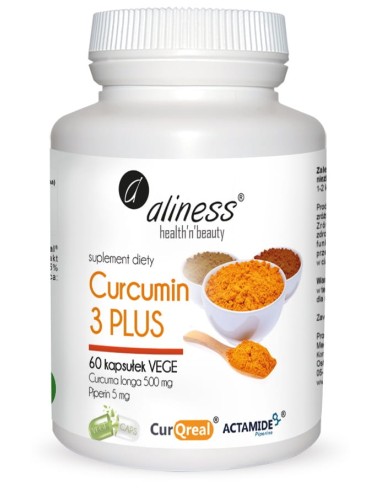 CURCUMIN 3 PLUS CURCUMA LONGA 500 mg PIPERIN 5 mg 60 kaps. - ALINESS