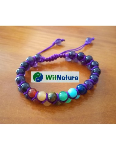 AMETYST + MIX KAMIENI, CZAKRY, REGULOWANE NA SZNURKU, BRANSOLETKA KULKI 6 mm