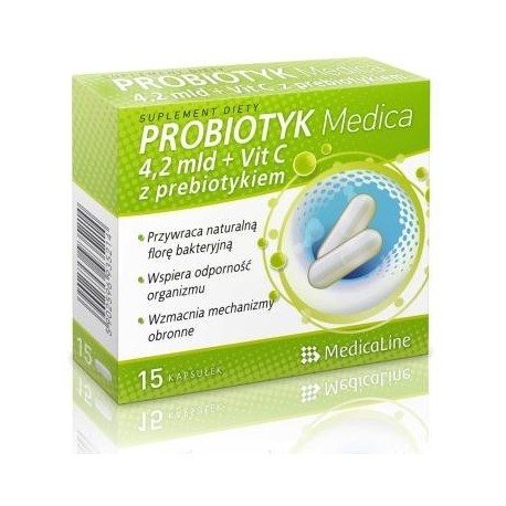 PROBIOTYK 4.2mln + WITAMINA C Z PREBIOTYKIEM 15kaps. MEDICA