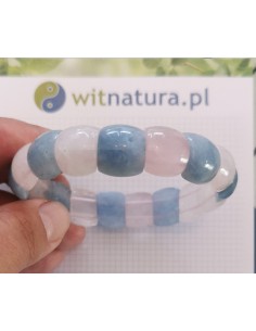 AGAT NIEBIESKI + KWARC RÓŻOWY, BRANOSOLETKA, PĘKATE PASTYLKI 14/12MM