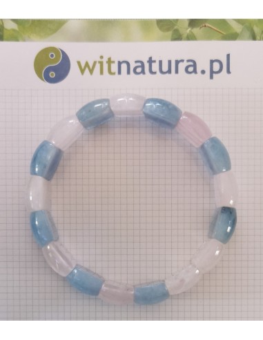 AGAT NIEBIESKI + KWARC RÓŻOWY, BRANOSOLETKA, PĘKATE PASTYLKI 14/12MM