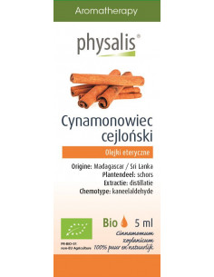 CYNAMONOWIEC CEJLOŃSKI BIO, OLEJEK ETERYCZNY 5ML - PHYSALIS