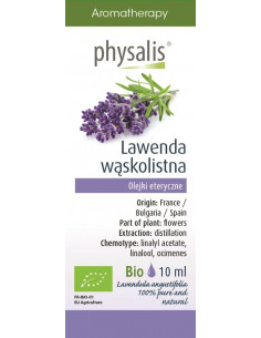 LAWENDA WĄSKOLISTNA / LAWENDA LEKARSKA BIO, OLEJEK ETERYCZNY 10ML - PHYSALIS
