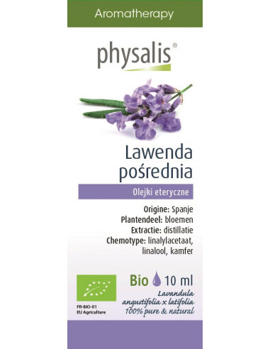 LAWENDA POŚRENIA / LAWANDYNA BIO, OLEJEK ETERYCZNY 10ML - PHYSALIS