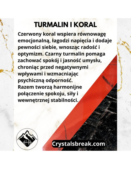 Bransoletka Szczęścia Turmalin Czarny x Koral Czerwony 3mm - Crystals Break