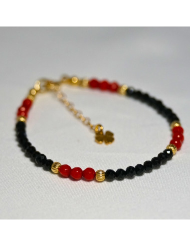 Bransoletka Szczęścia Turmalin Czarny x Koral Czerwony 3mm - Crystals Break