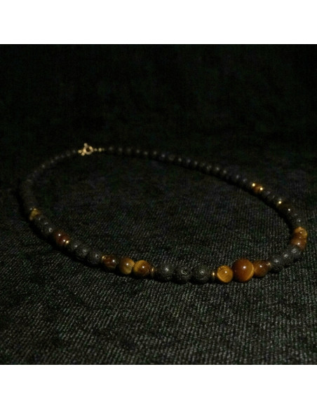 Naszyjnik Lawa Wulkaniczna x Tygrysie Oko 6mm - Crystals Break