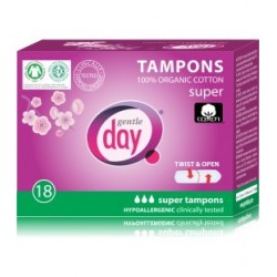 TAMPONY 100% CERTYFIKOWANEJ BAWEŁNY EKOLOGICZNEJ, SUPER 18 szt., GENTLE DAY