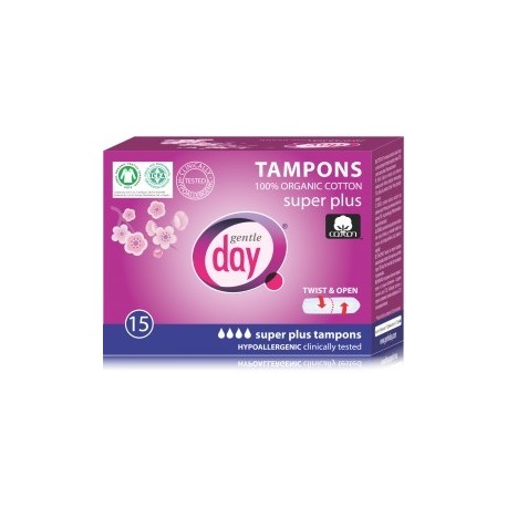 TAMPONY 100% CERTYFIKOWANEJ BAWEŁNY EKOLOGICZNEJ, SUPER PLUS 15 szt., GENTLE DAY