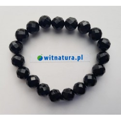 ONYKS CZARNY FASETOWANY, BRANSOLETKA KULKI 10 mm