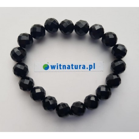 ONYKS CZARNY FASETOWANY, BRANSOLETKA KULKI 10 mm