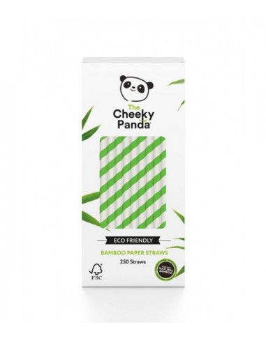 JEDNORAZOWE SŁOMKI DO NAPOJÓW Z PAPIERU BAMBUSOWEGO, ZIELONE PASKI, 250 SZT., THE CHEEKY PANDA