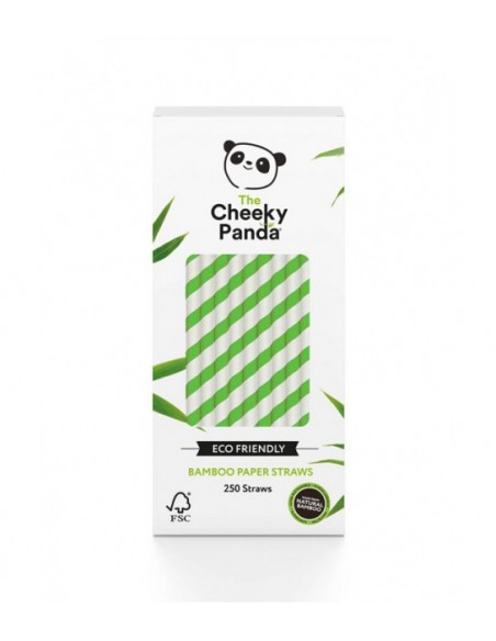JEDNORAZOWE SŁOMKI DO NAPOJÓW Z PAPIERU BAMBUSOWEGO, ZIELONE PASKI, 250 SZT., THE CHEEKY PANDA
