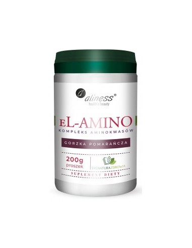 EL-AMINO - KOMPLEKS AMINOKWASÓW, SMAK POMARAŃCZOWY,200G PROSZEK - ALINESS, SYGNATURA ZDROWIA