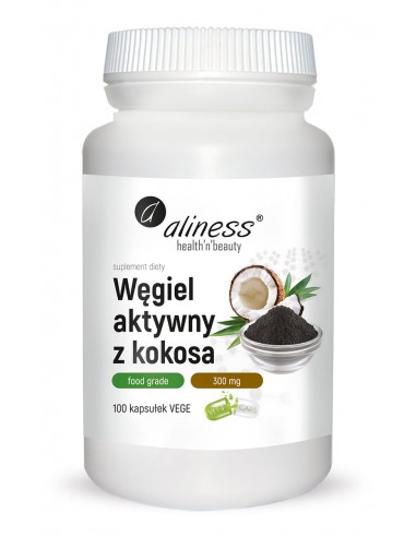 WĘGIEL AKTYWNY Z KOKOSA " FOOD GRADE" 300 mg x 100 Vege caps. - ALINESS